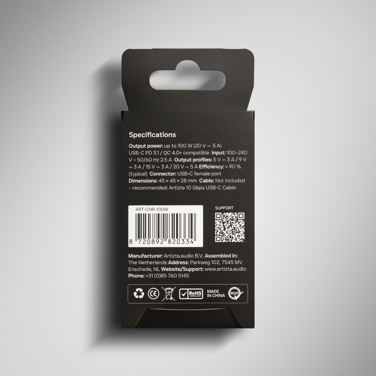 Artizta USB-C 100W Oplader, Black Edition, Power Delivery 3.1